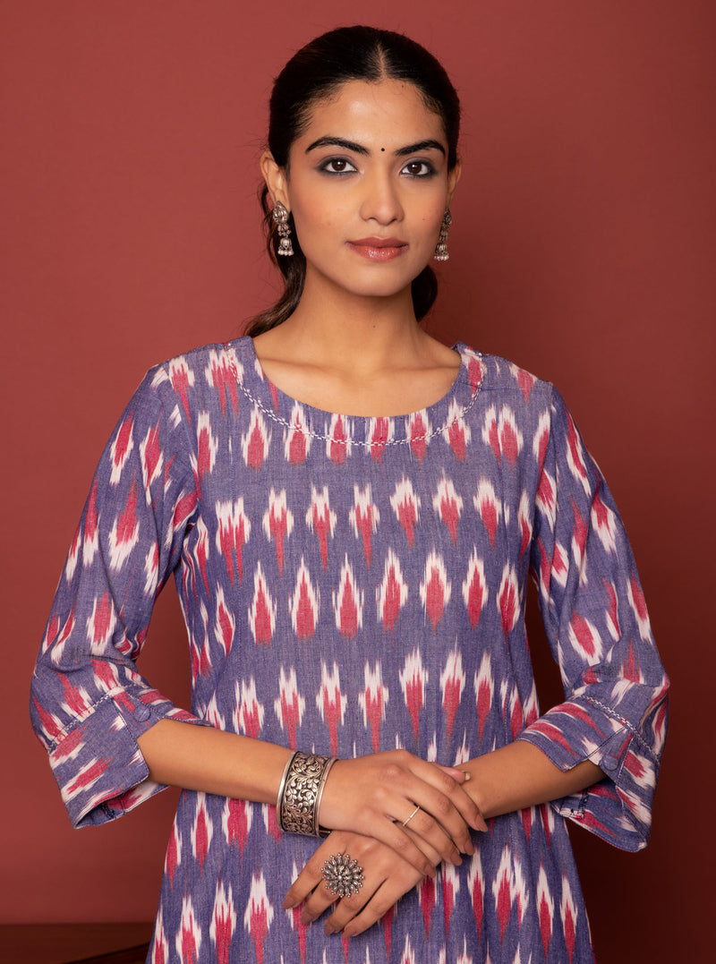 Multicolor Purple Round Neck Kurta For Women's