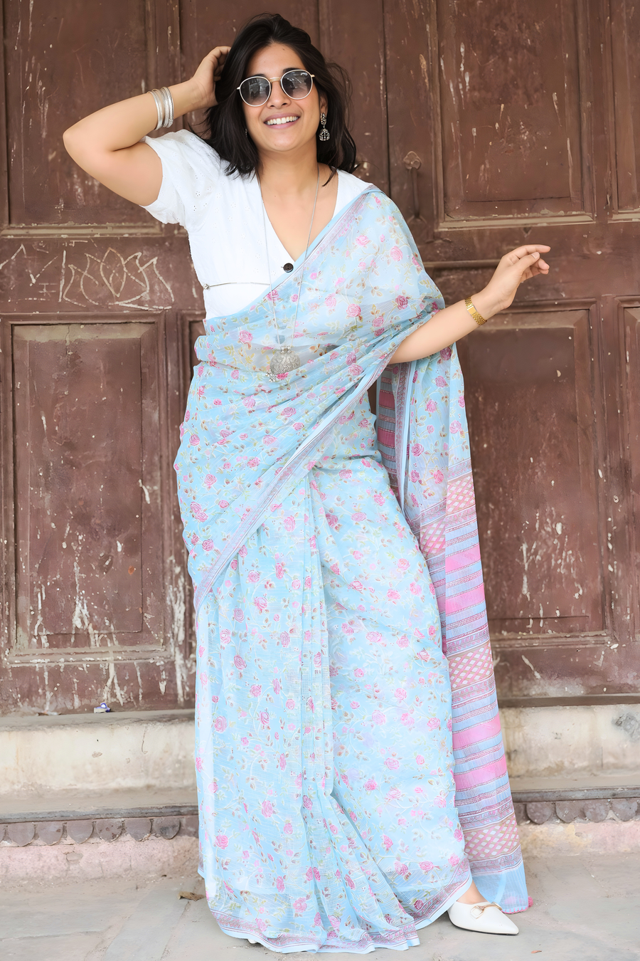 Sky Blue Kota Doriya Saree