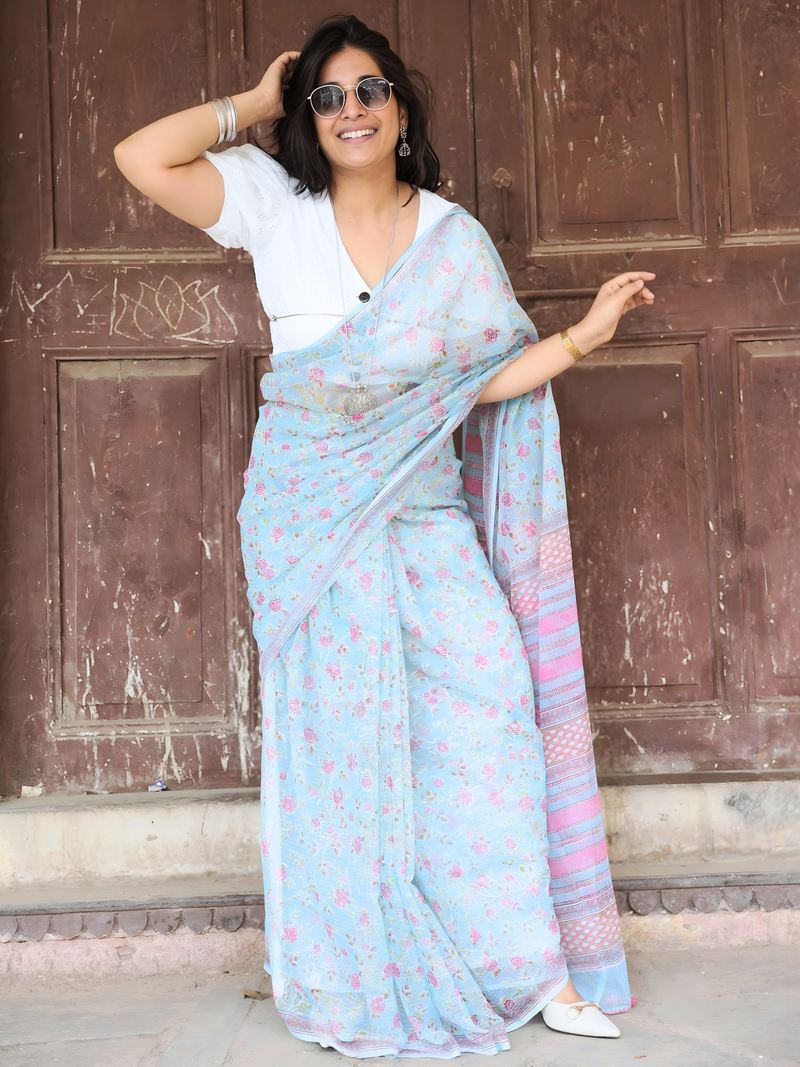 Sky Blue Kota Doriya Saree
