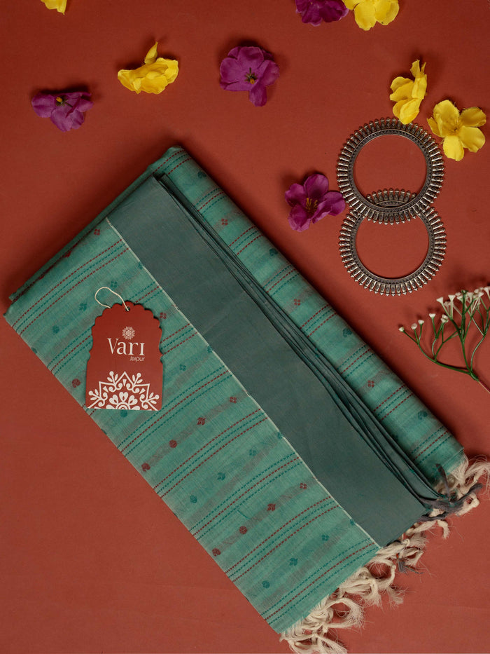 Rama Green Colour Cotton Handloom Self Weaned Saree