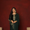 GREEN VELVET ROUND NECK DUPATTA HIGHLIGHTED  WITH ZARI EMBROIDERY FULL SET