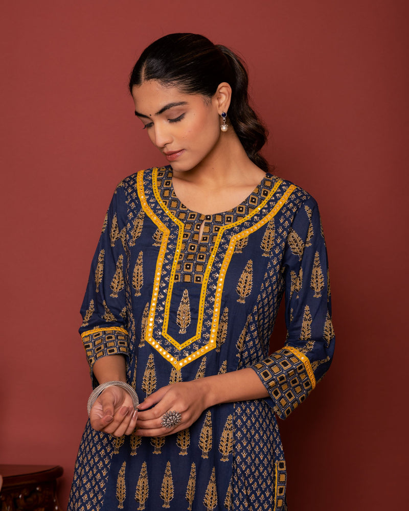 Indigo Cotton Booti Printed Kurta For Women's