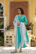 Rama Green Cotton Slub Complete Suit Set For Women's