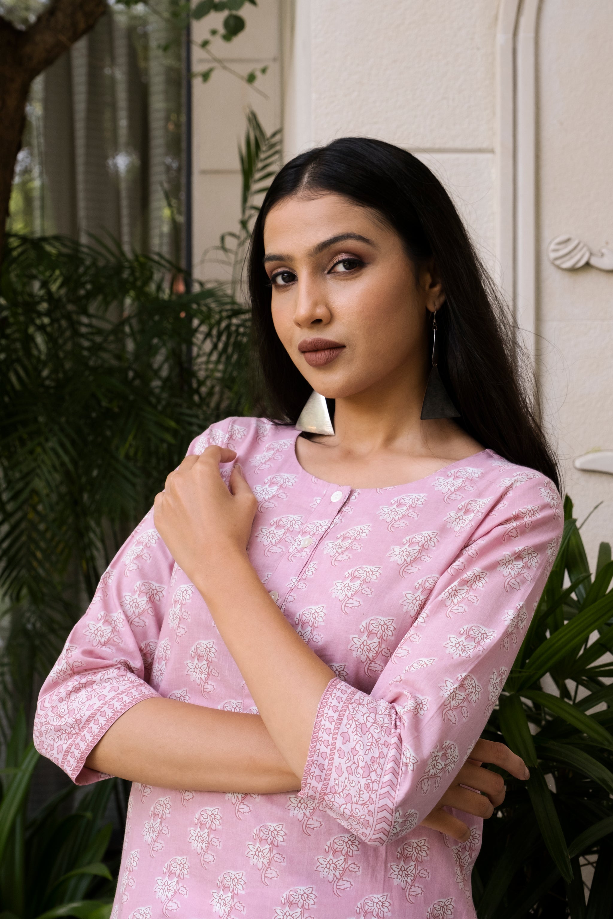 Pink Print Cotton Kurta