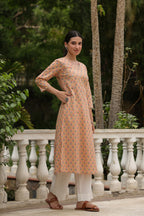 Yellow Cotton Printed Straight Kurta For Women's