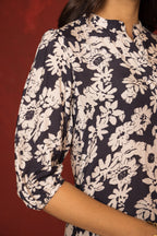 Black Muslin Collar Neck Floral Print Co-Ord Set For Women's