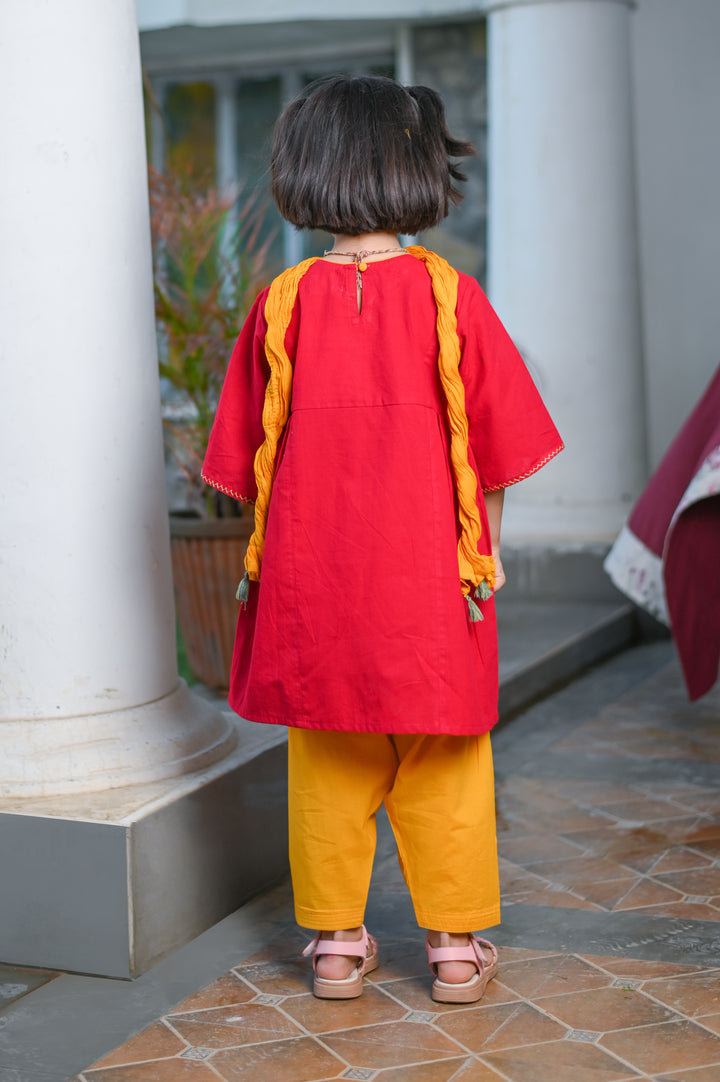 Maroon Kurta with Mustard Salwar and Dupatta