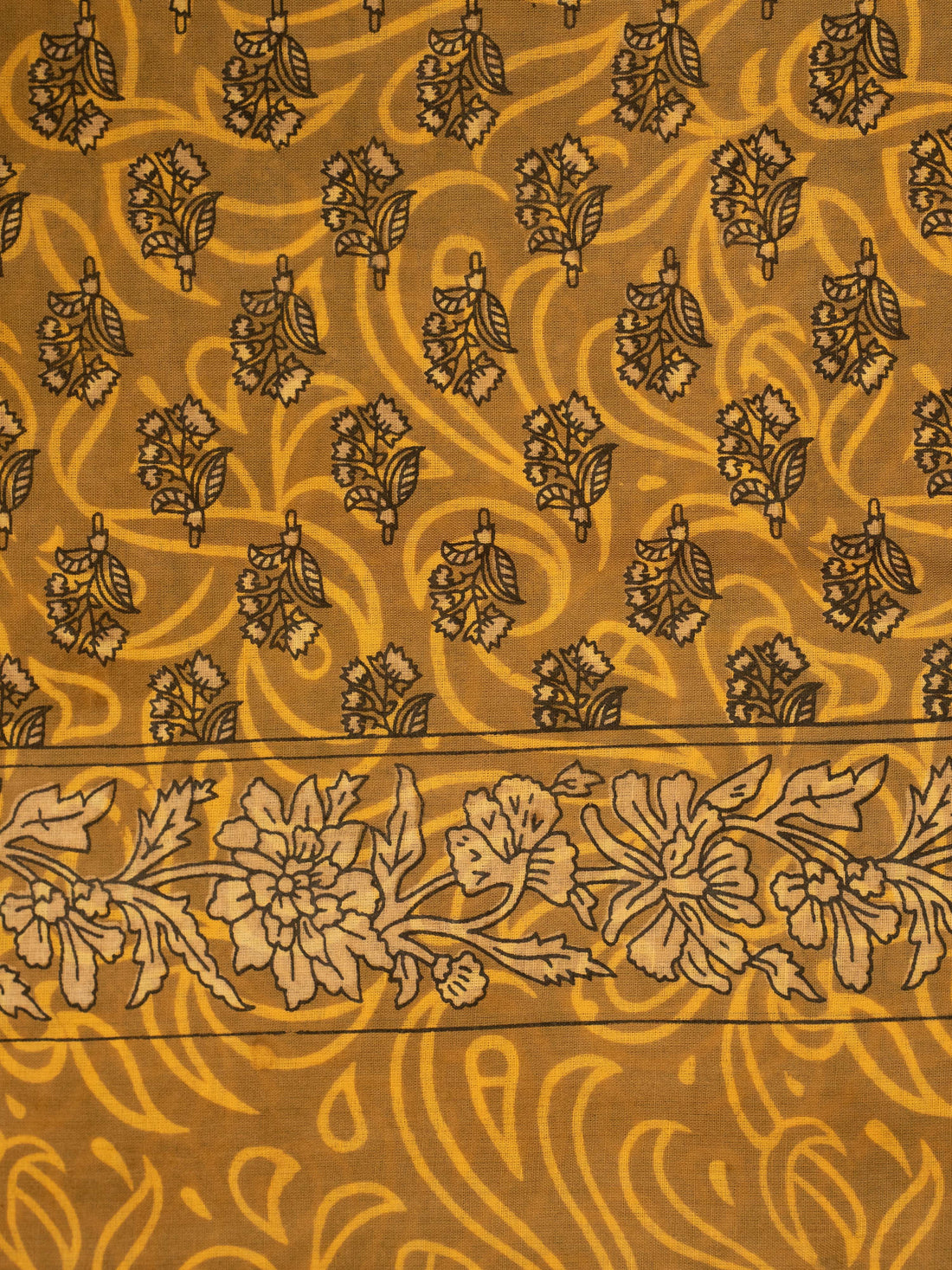 Yellow Color Cotton Block Printed Saree