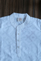 White Khadi Print Boys Kurta