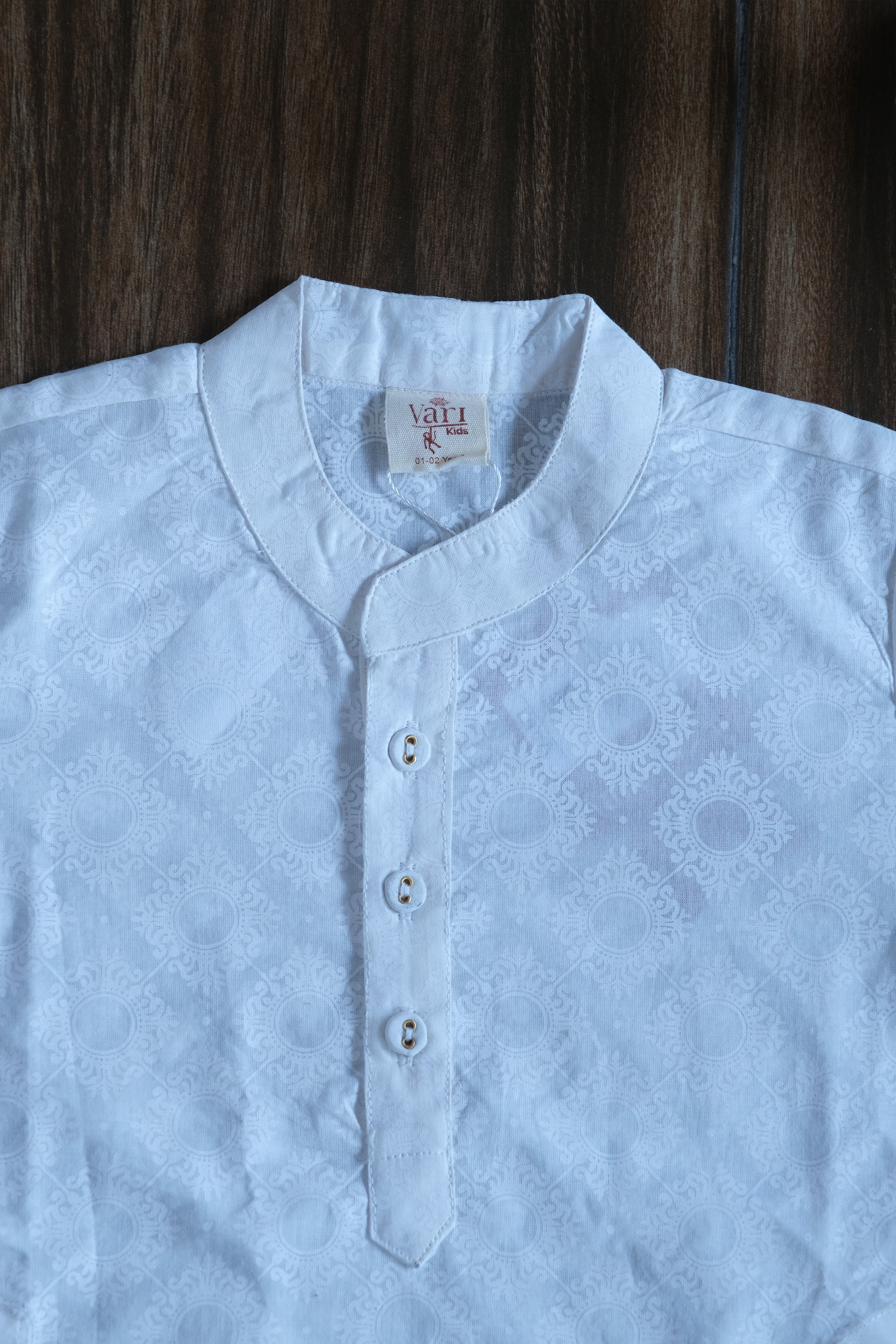White Khadi Print Boys Kurta