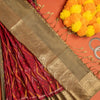 Violet Red Colour Pure Silk Ikkat Print Zari Border Saree
