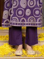 Brinjal Cotton Round Neck Kurta Pant Set For Women's