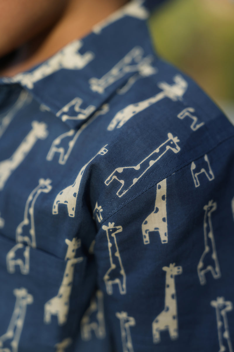 Blue Cotton Printed Shirt For Boys