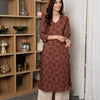 Brown Cotton V-Neck Printed Kurta For Women's