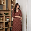 Brown Cotton V-Neck Printed Kurta For Women's
