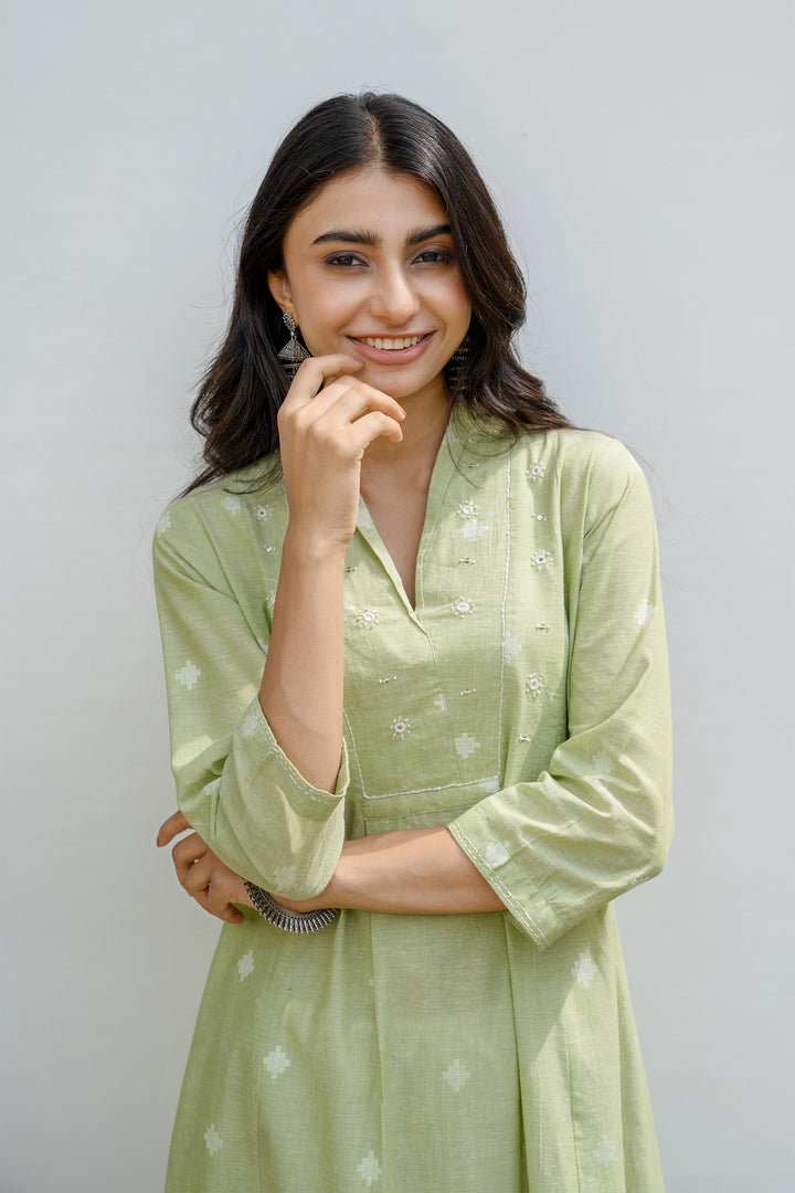 Light Green Cotton Handloom Kurta For Women's