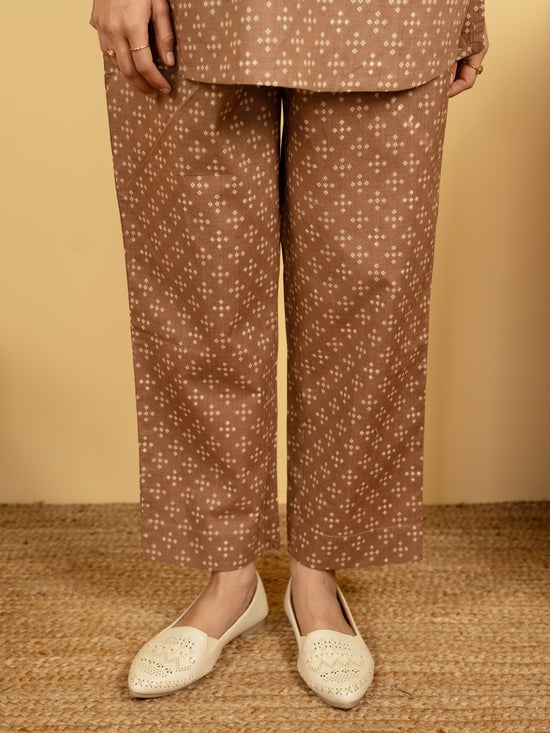 Pastel Pink Cotton Round With V Neck Bandhani Print Lounge Wear