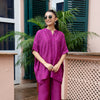Brinjal Silk Collar Neck Kurta Pant Set For Women's
