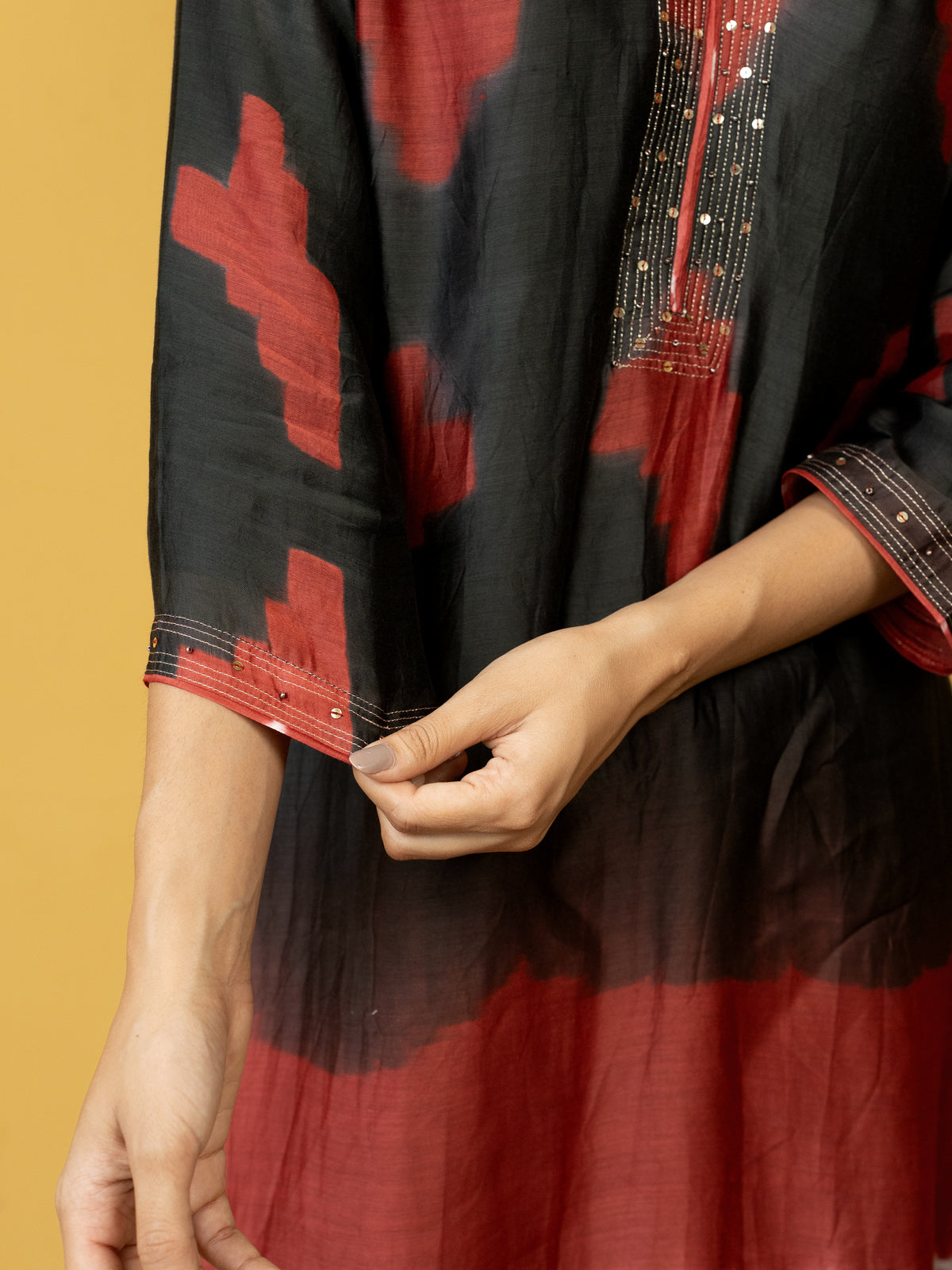 Black Pure Chanderi Silk Kurta Pant Set For Women's