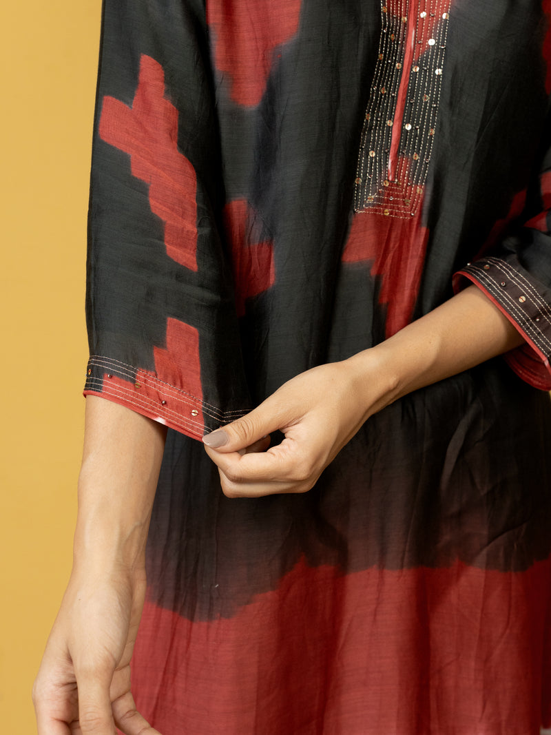 Black Pure Chanderi Silk Kurta Pant Set For Women's