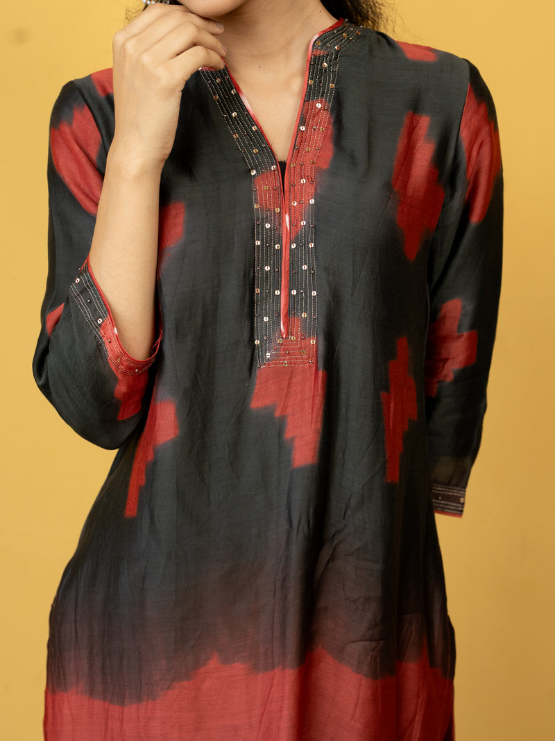 Black Pure Chanderi Silk Kurta Pant Set For Women's