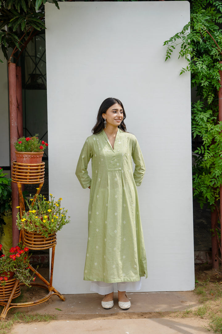 Light Green Cotton Handloom Kurta For Women's