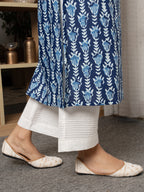 Indigo-cotton-Round neck-printed-kurta-for-womens