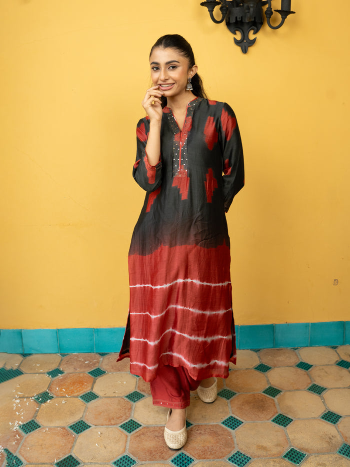 Black Pure Chanderi Silk Kurta Pant Set For Women's