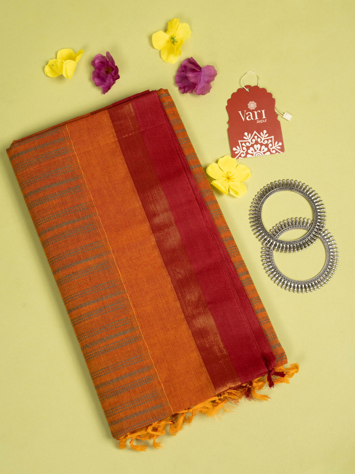 Orange Colour Cotton Handloom Self Weaned Saree