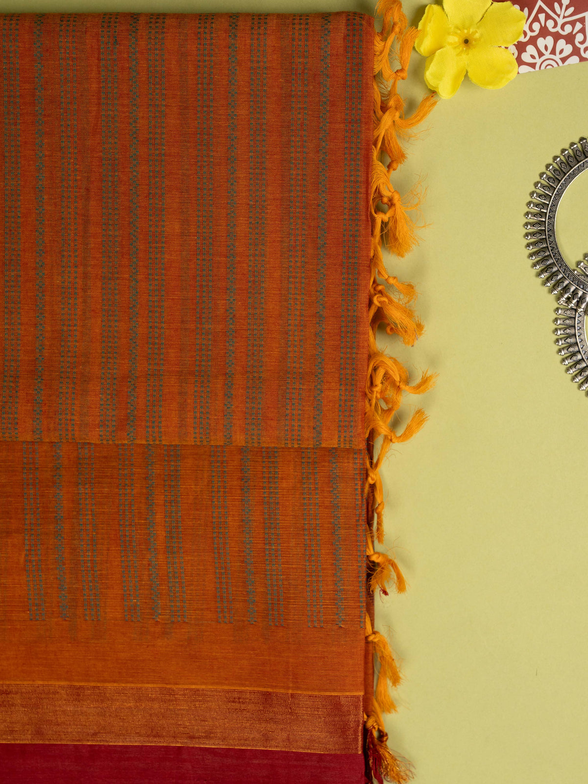 Orange Colour Cotton Handloom Self Weaned Saree