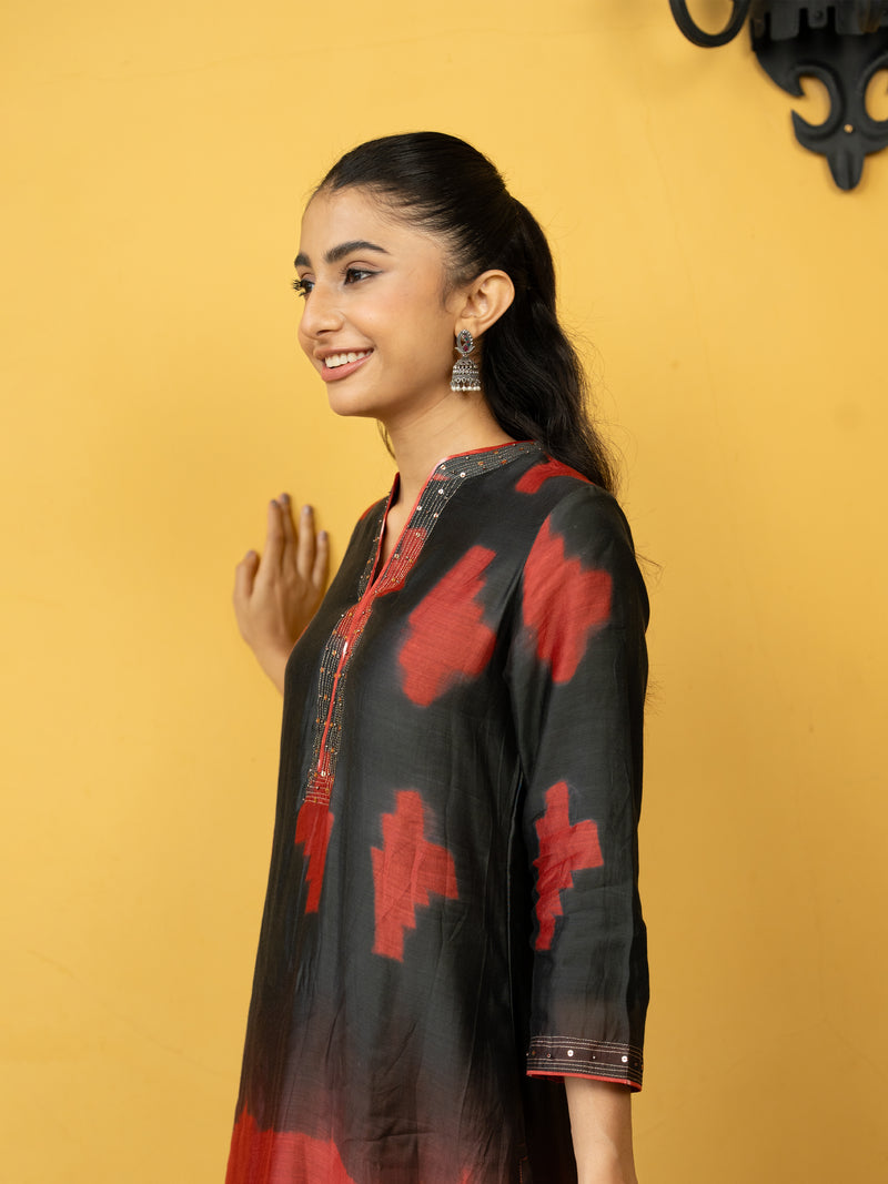 Black Pure Chanderi Silk Kurta Pant Set For Women's