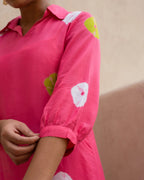 Pink Muslin Collar Neck Hand Done Bandhani Print Kurta Pant Set For Women's