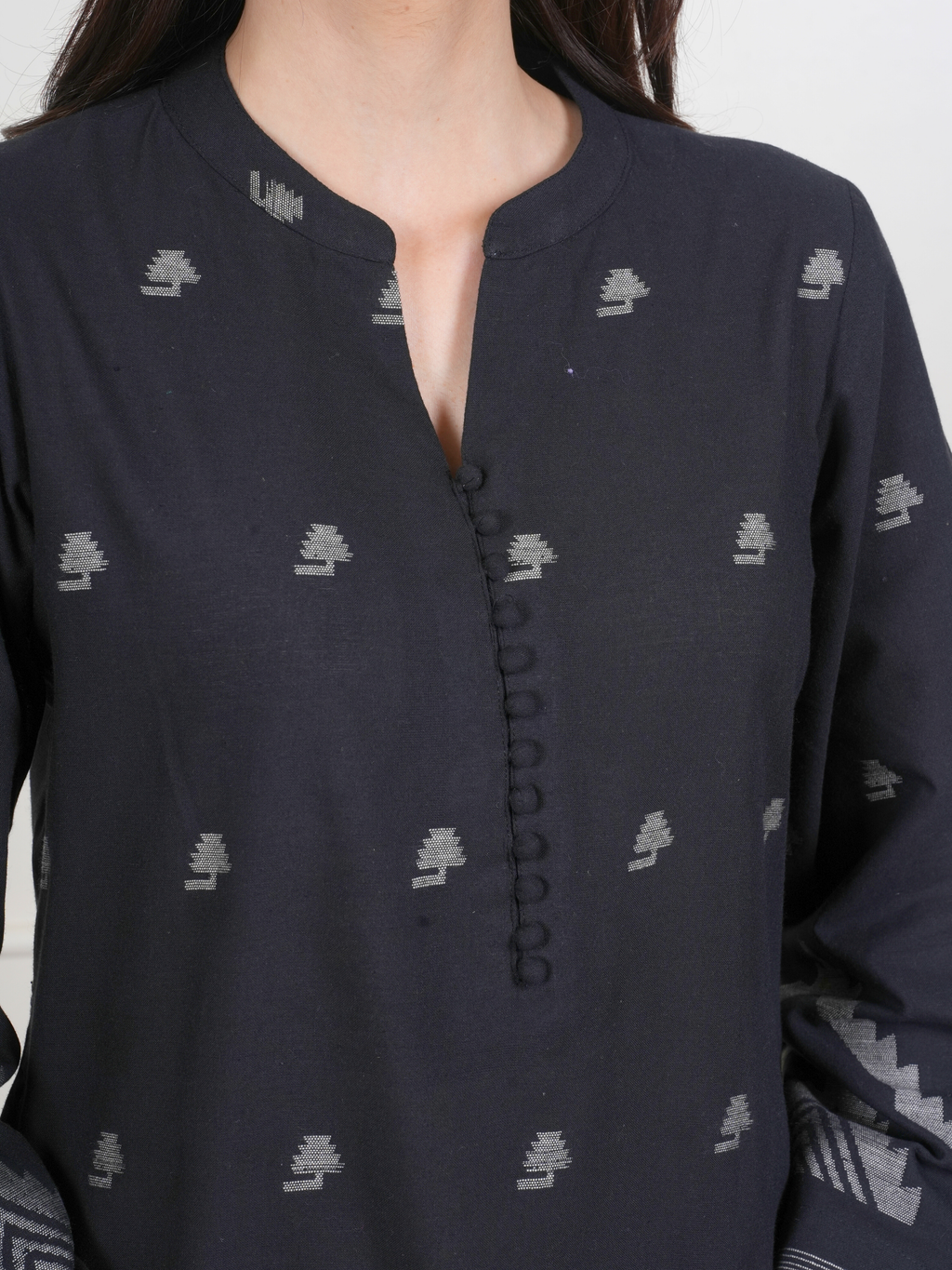 Black Cotton Handloom Kurta