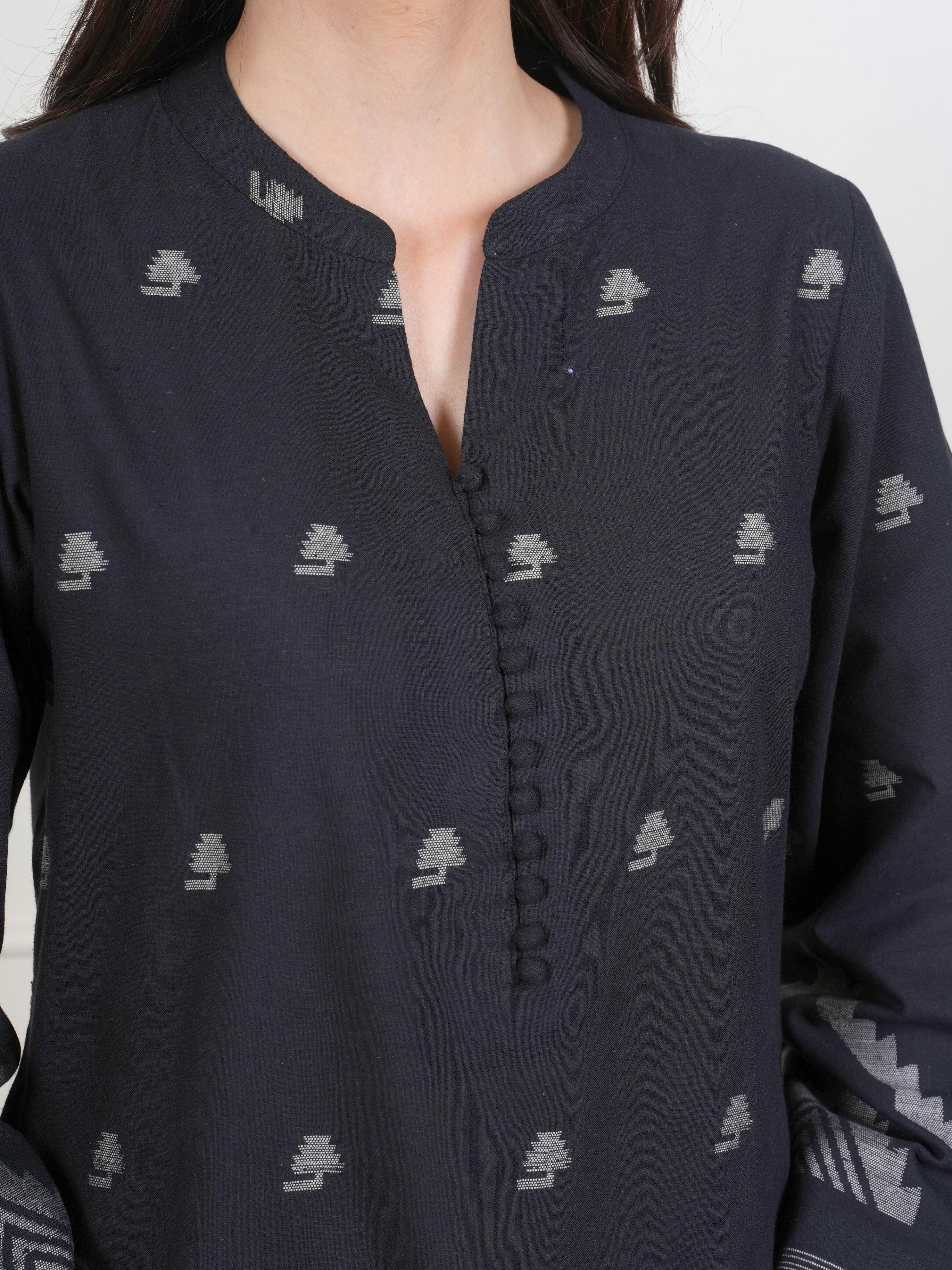 Black Cotton Handloom Kurta