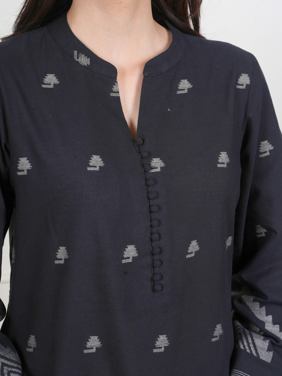 Black Cotton Handloom Kurta