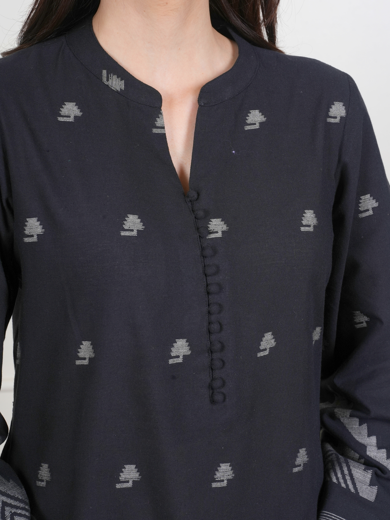 Black Cotton Handloom Kurta