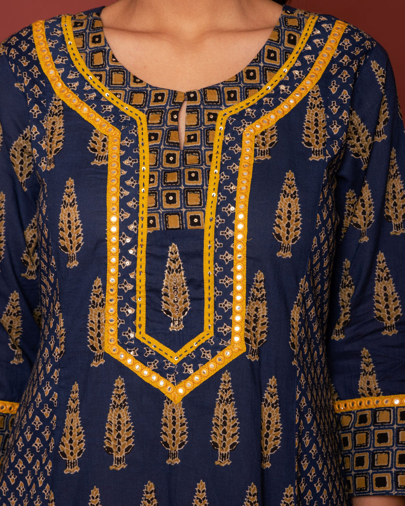 Indigo Cotton Booti Printed Kurta For Women's