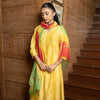 Yellow Chanderi V-Neck Complete Suit Set For Women's