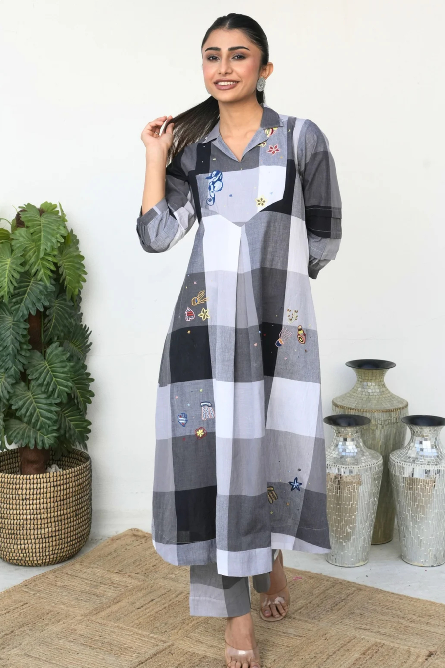 Grey And Black White Kurta Pant