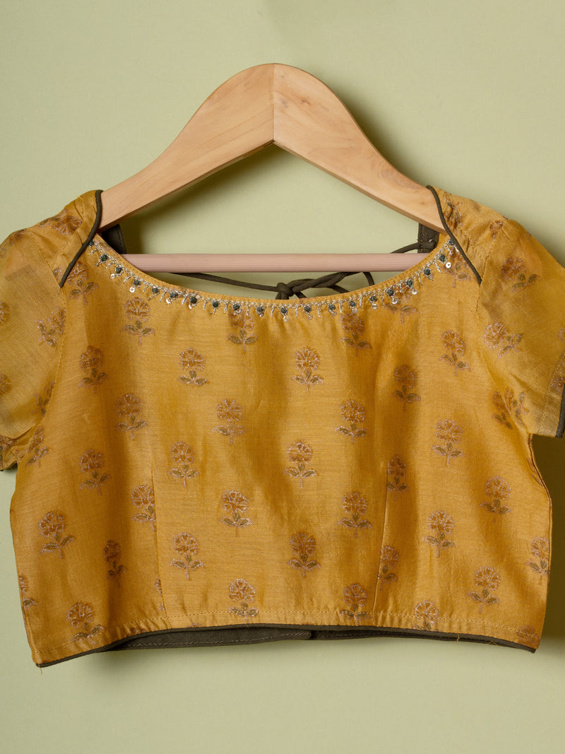 Mustard Chanderi 3 pcs Lehanga Set For Girls