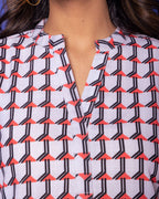 Multicolored Linen Blend Collar Abstract Print Co-Ord Set For Women's