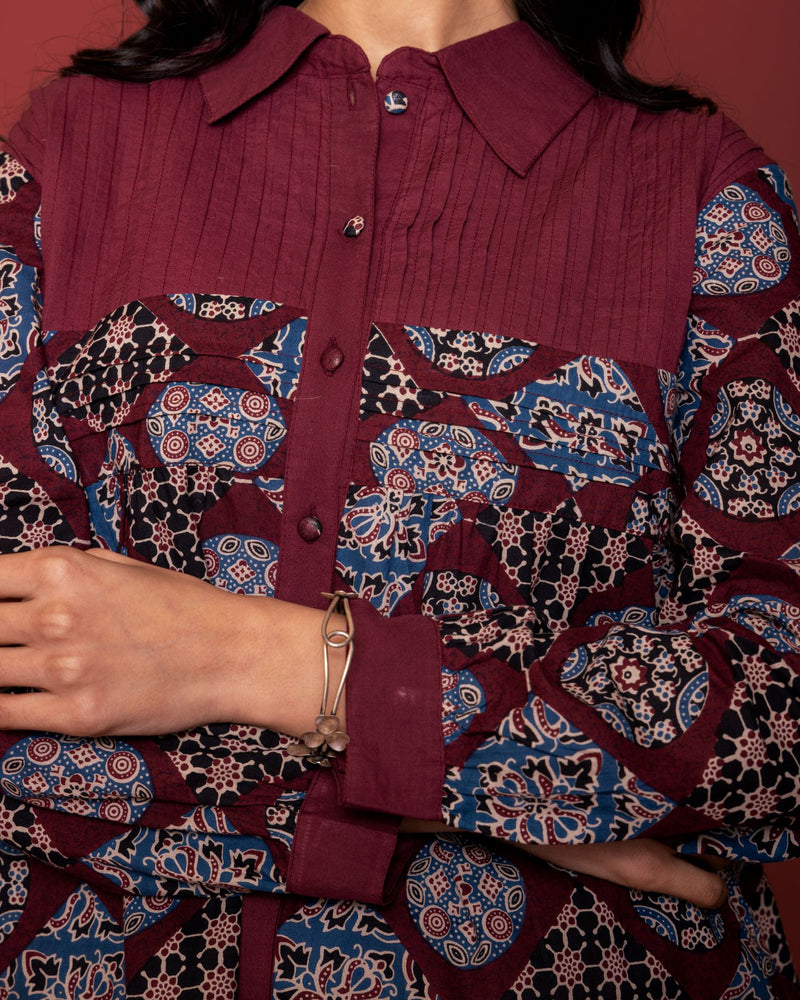 Marron Cotton Collar Short Top For Women's