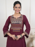 Maroon Kalamkari Kurta Pant(Dupatta Not Included)