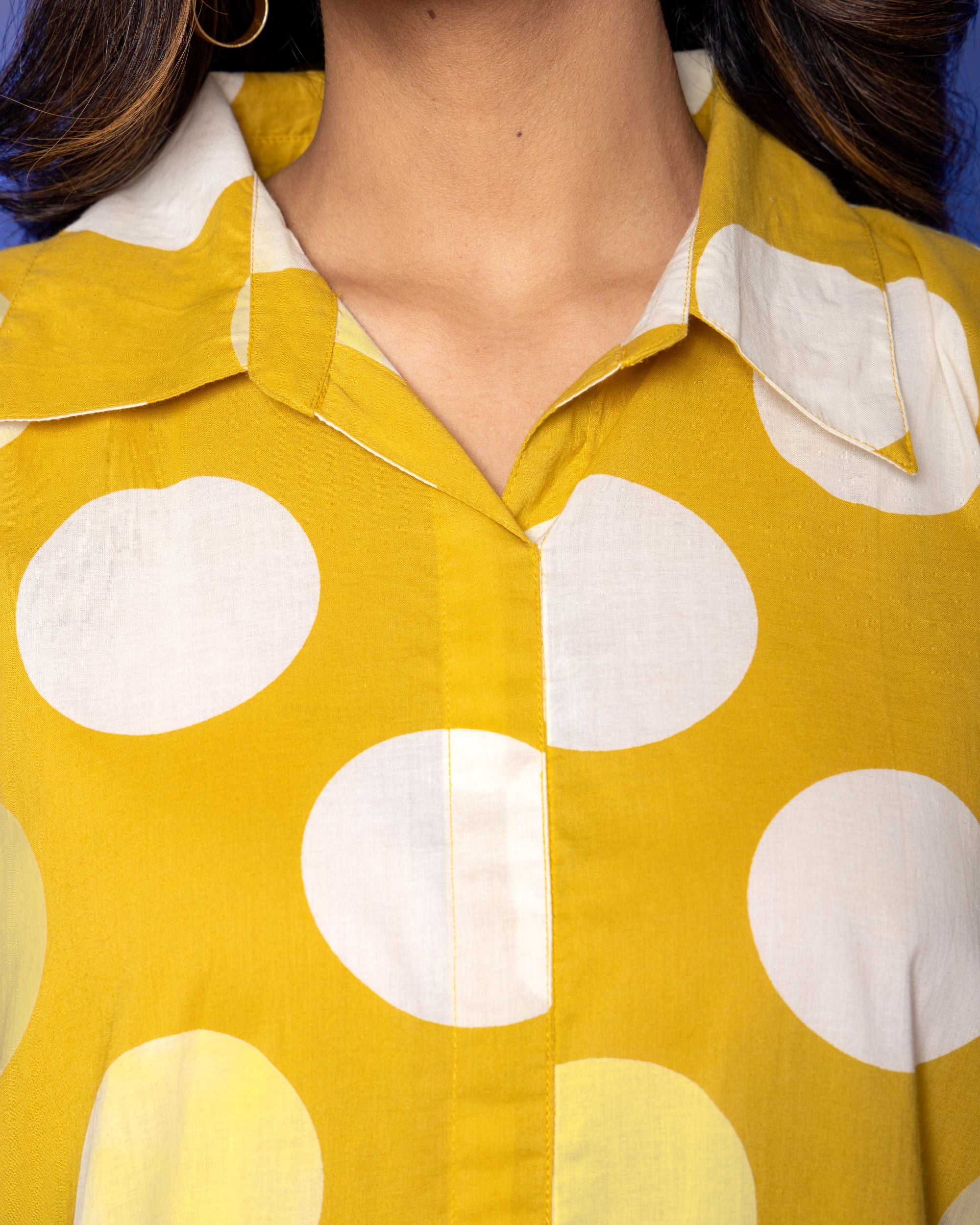 Yellow Cotton Collar Loose Shirt For Women's