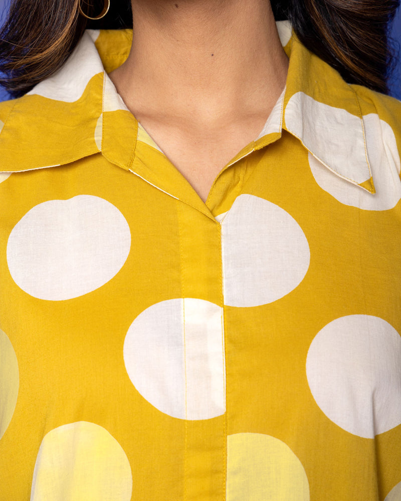 Yellow Cotton Collar Loose Shirt For Women's