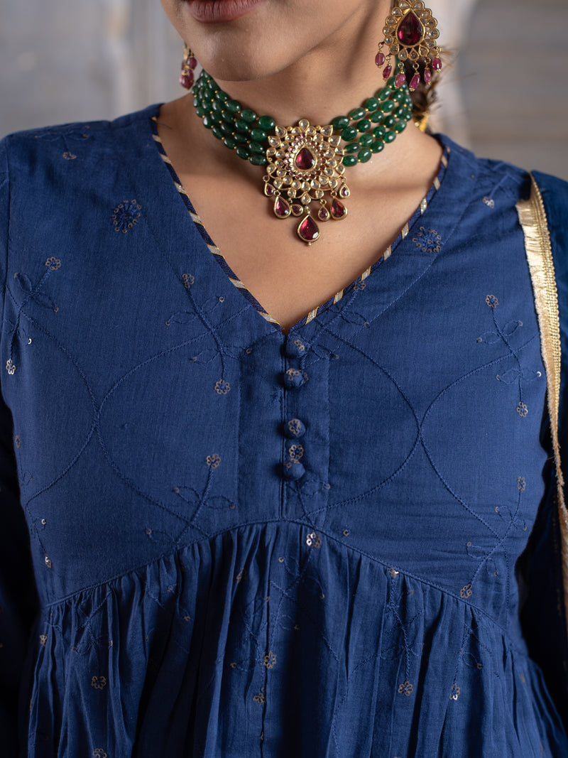 Royal Blue Cotton Complete Suit Set For Women's