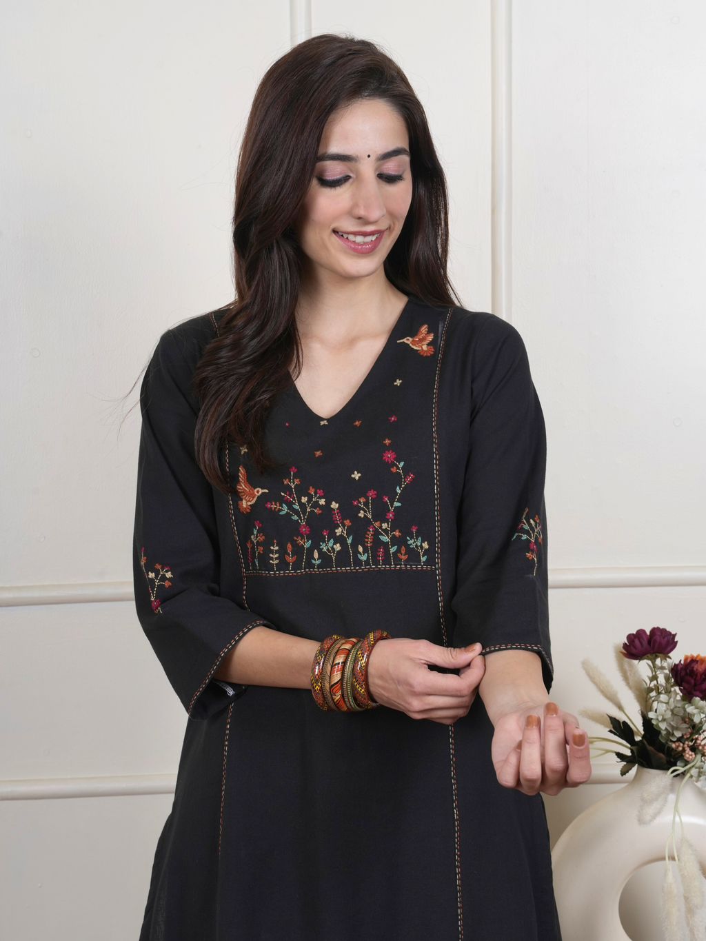 Black Cotton Flax Complete Suit Set