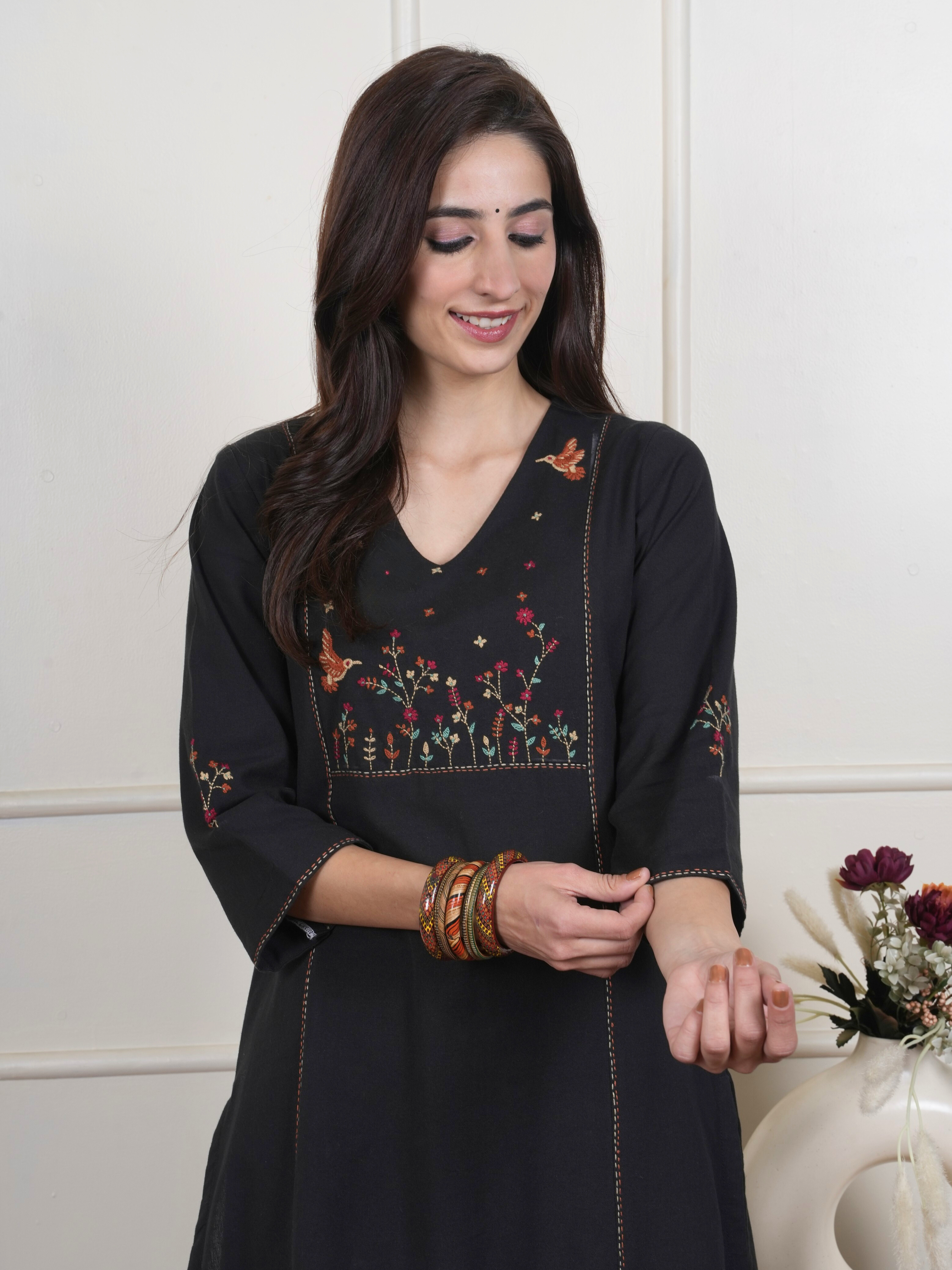 Black Cotton Flax Complete Suit Set
