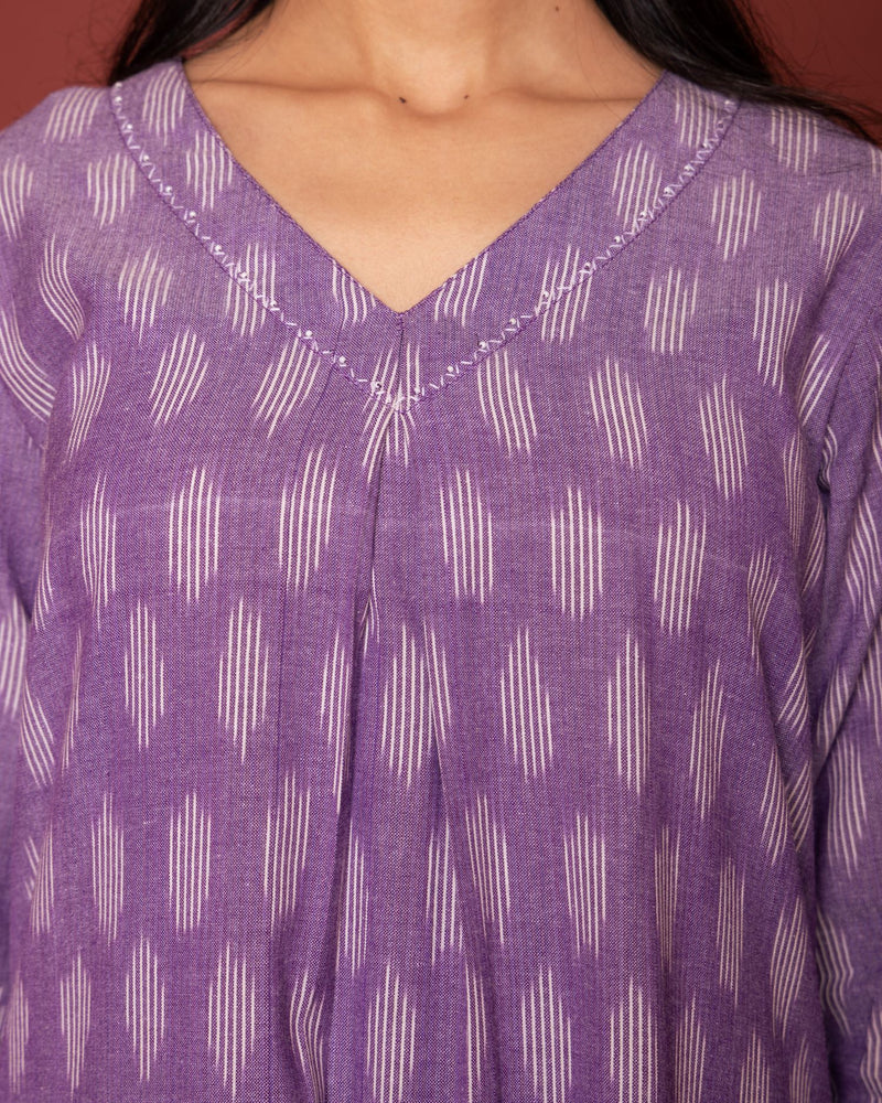 Purple Ikkat V-Neck Kurta For Women's