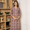 Multi Colour Cotton Round With V-Neck Floral Print Kurta For Women's